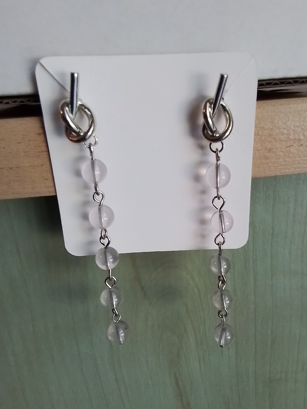 Delicate Silver Drop Earrings with Rose Quartz Beads
